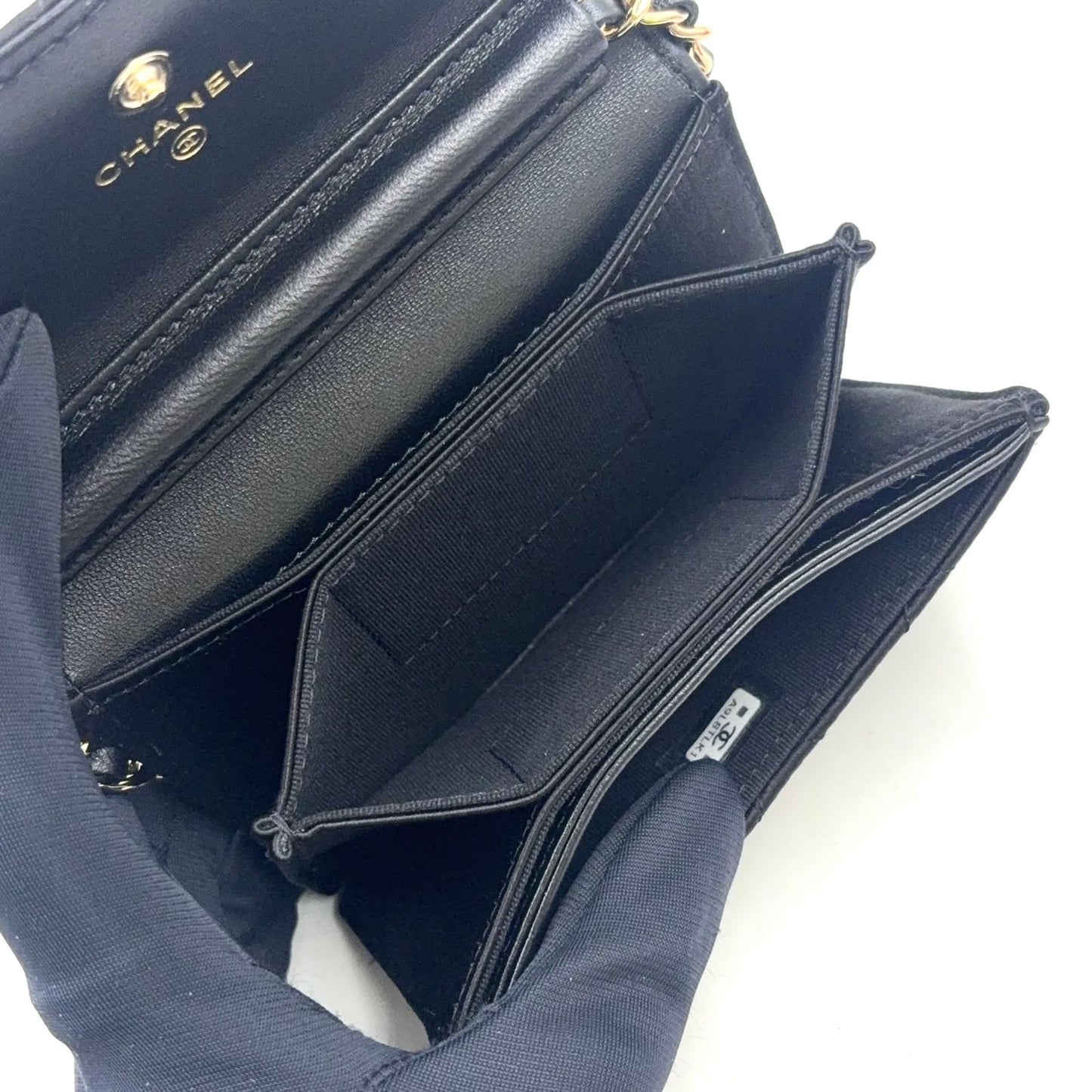 Chanel Quilted Camellia Ribbon Leather Satin Fabric Black White Minishoulder — view 3