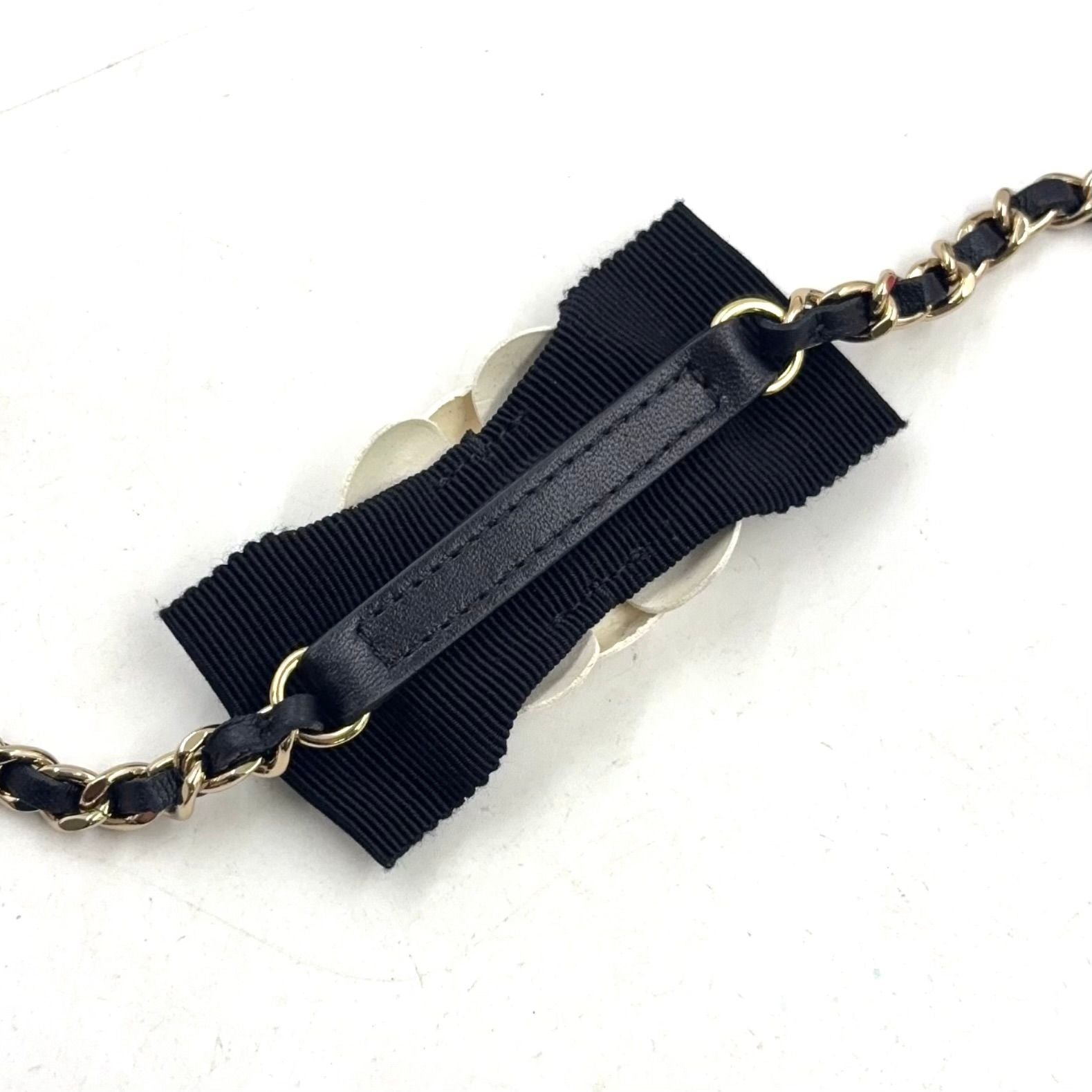 Chanel Quilted Camellia Ribbon Leather Satin Fabric Black White Minishoulder — view 8