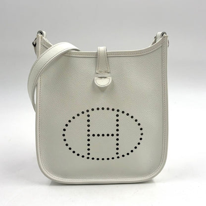 Hermes Evelyne TPM Taurillon Leather White Shoulder Bag Silver
