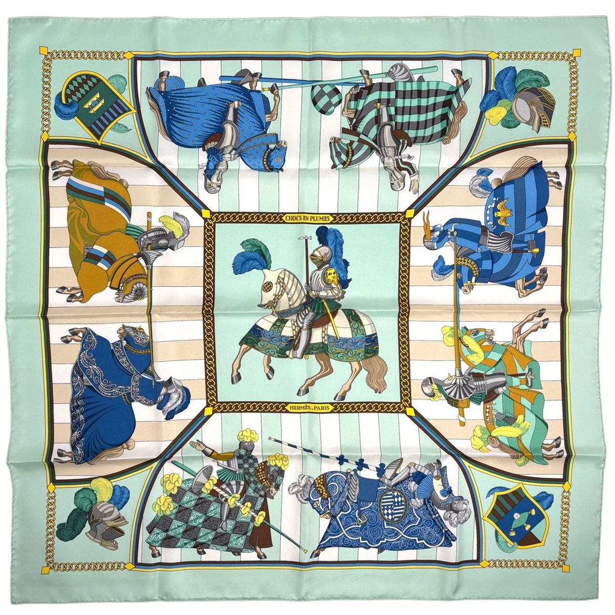 Hermes Carre 90 Chocs en Plumes Scarf Silk Lightgreen Multicolor