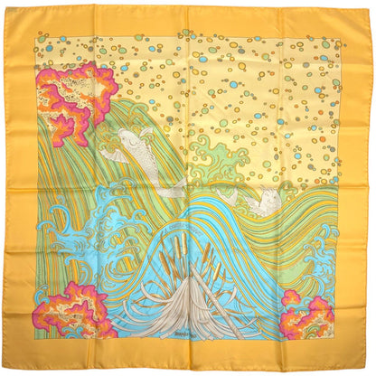 Hermes Carre 90 a Contre Courant Scarf Silk Yellow Multicolor