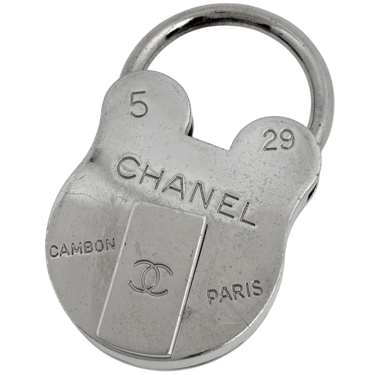 Chanel Charm CC Logo Padlock Metal Silver Keychain