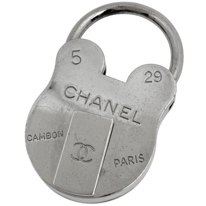 Chanel Charm CC Logo Padlock Metal Silver Keychain