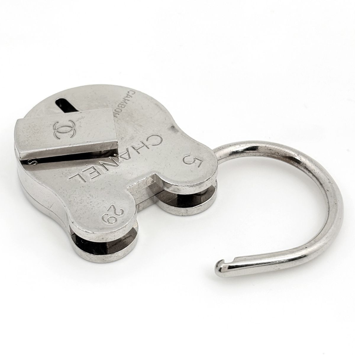 Chanel Charm CC Logo Padlock Metal Silver Keychain — view 3