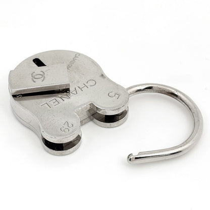 Chanel Charm CC Logo Padlock Metal Silver Keychain — view 3