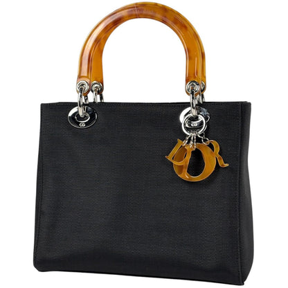 Dior Handbag Lady Cannage 2-Way Canvas Black