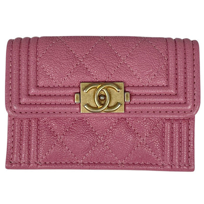Chanel Trifold Wallet CC Logo Boy Small Caviar Leather Pink