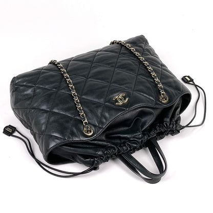 Chanel Tote CC Logo Quilted 2-Way Drawstring Leather Black — view 7