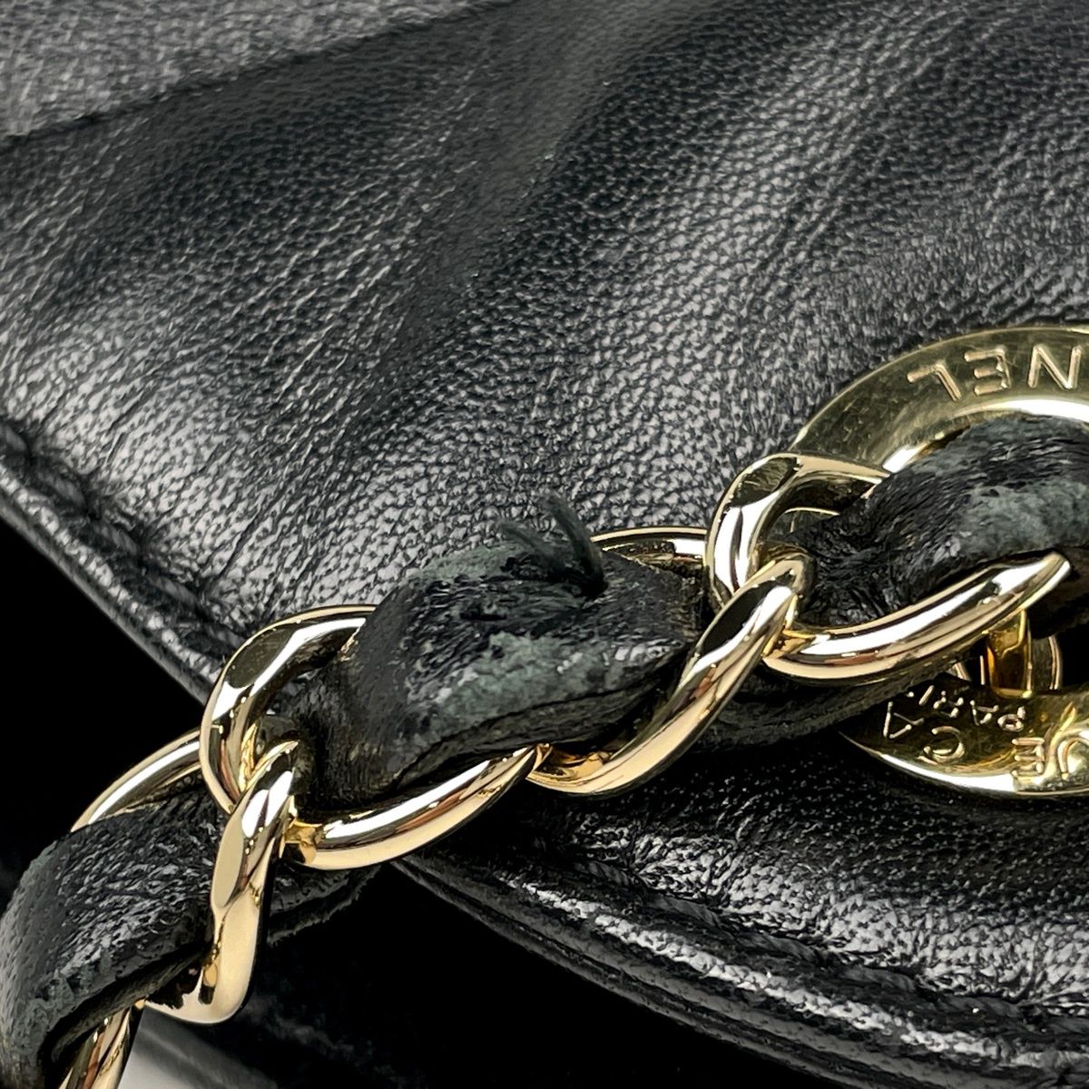 Chanel Tote CC Logo Quilted 2-Way Drawstring Leather Black — view 4