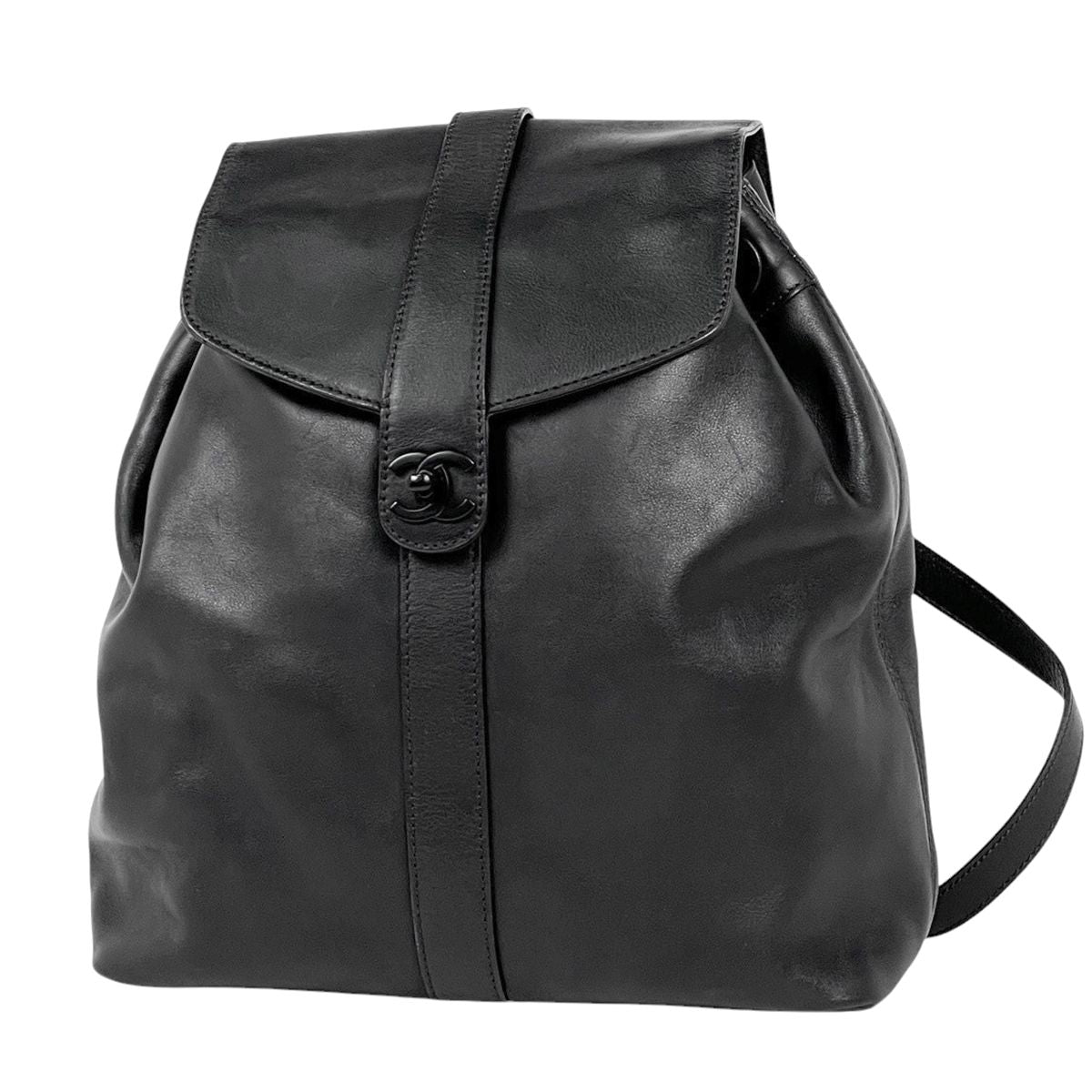 Chanel Backpack CC Logo Leather Black