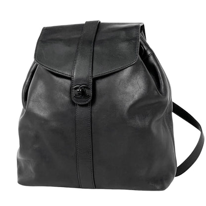 Chanel Backpack CC Logo Leather Black