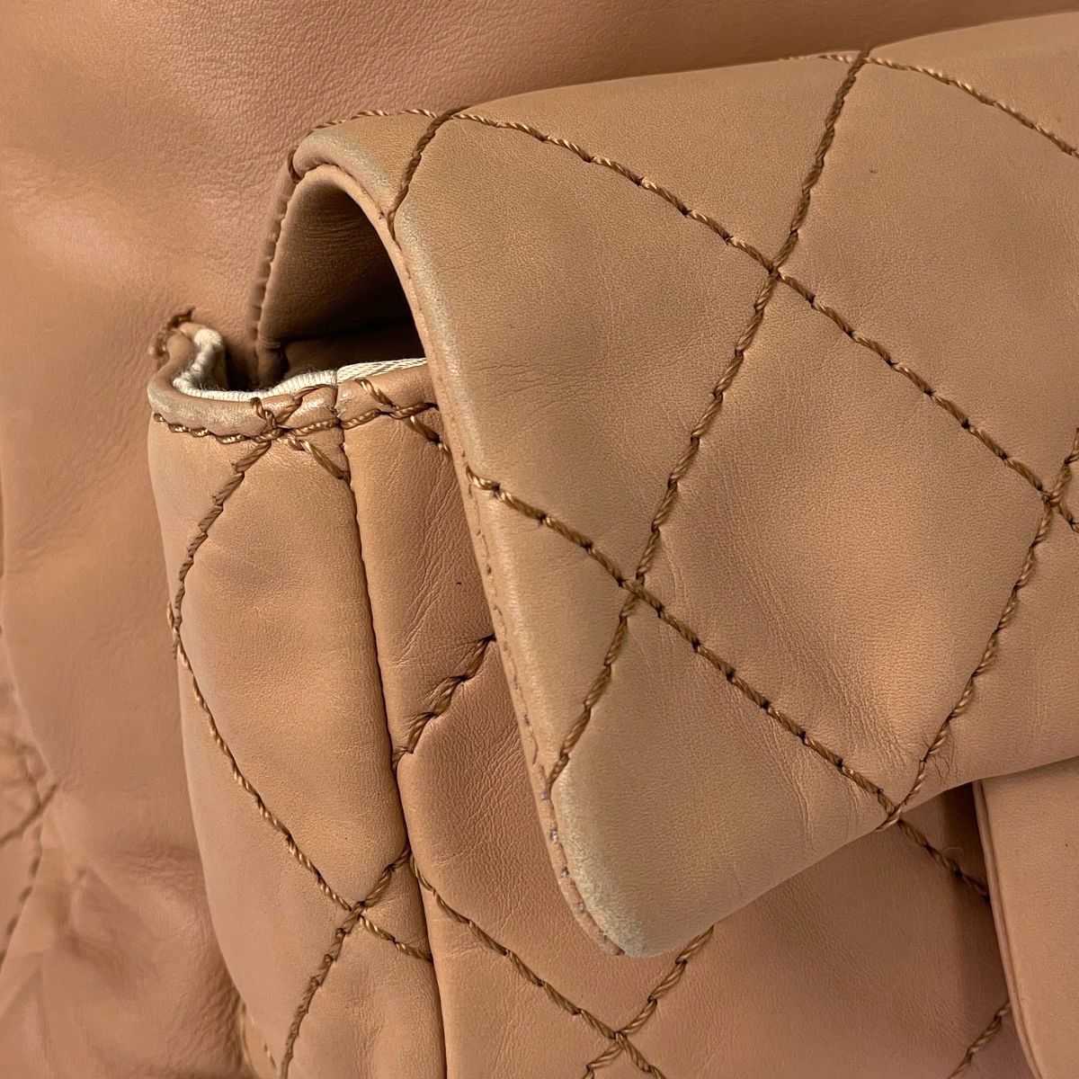 Chanel Backpack CC Logo Quilted Wild Stitch Leather Beige — view 6