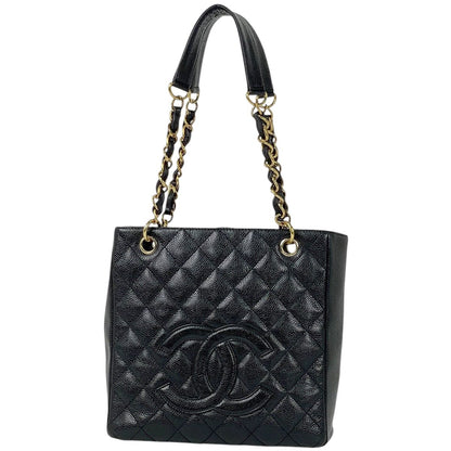 Chanel Tote CC Logo Quilted Caviar Leather Black