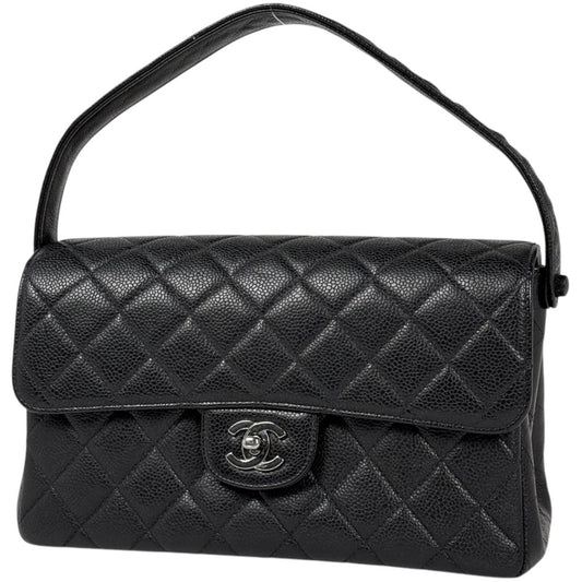 Chanel Handbag CC Logo Quilted Double Face Caviar Leather Black
