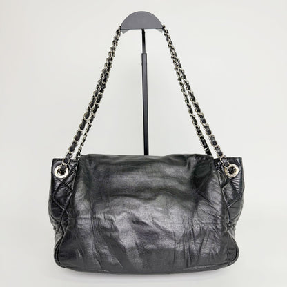Chanel CC Logo Chain Shoulder Bag Leather Black Silver Vintage — view 5