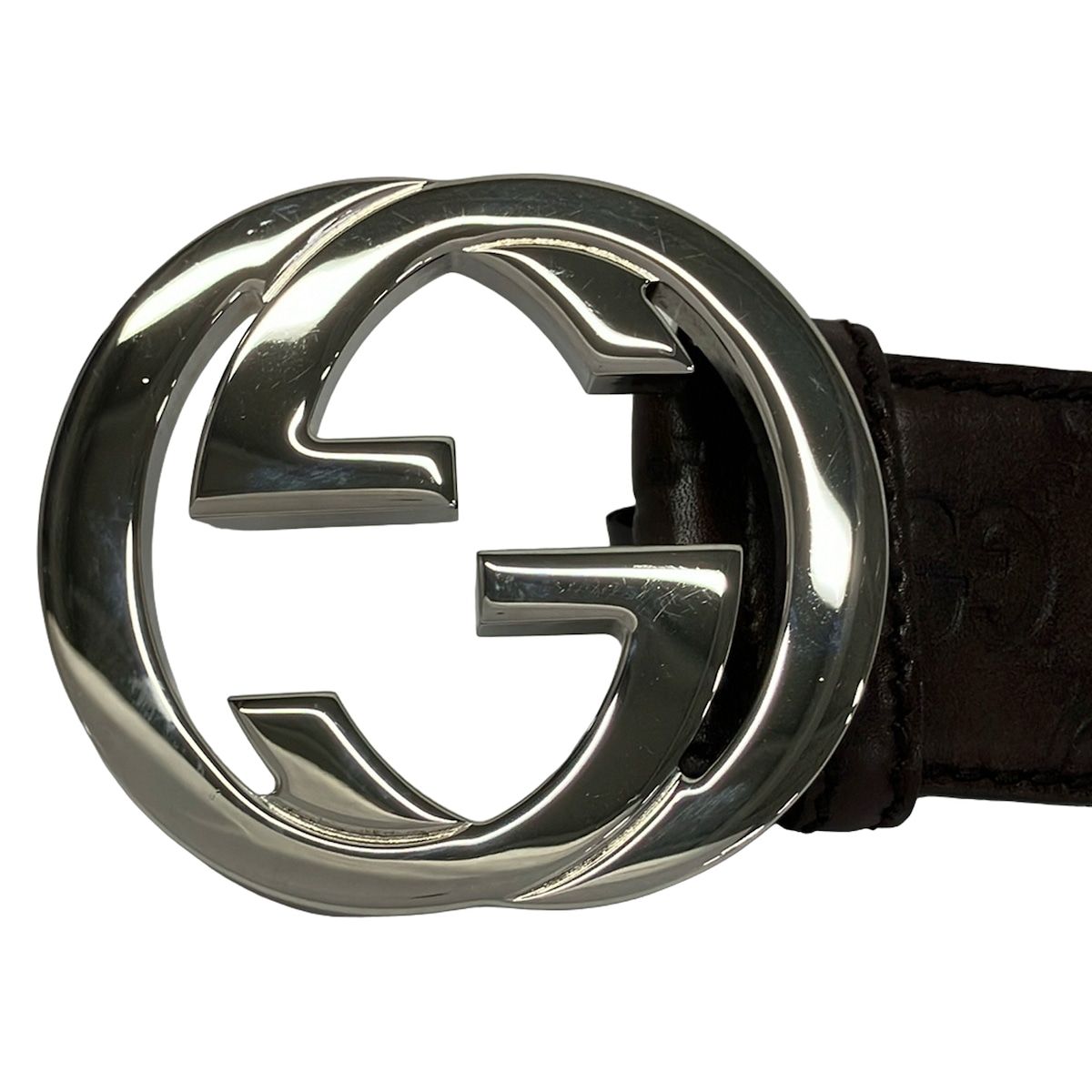 Gucci Belt 85 34 Dark Brown Silver Interlocking Guccissima Line Leather — view 3
