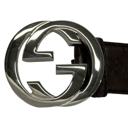 Gucci Belt 85 34 Dark Brown Silver Interlocking Guccissima Line Leather — view 3