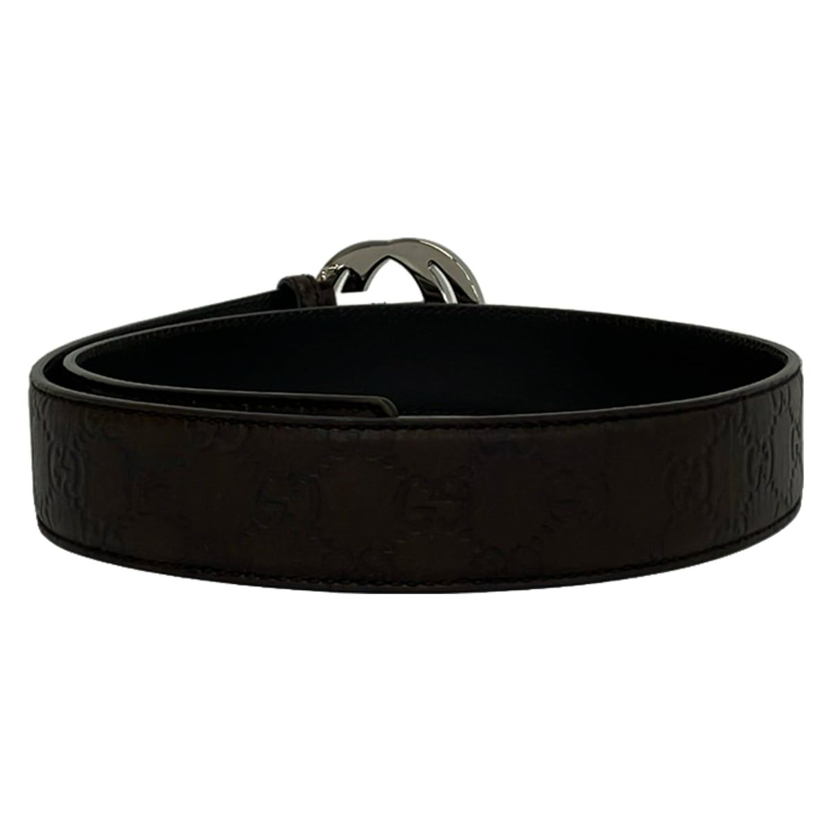 Gucci Belt 85 34 Dark Brown Silver Interlocking Guccissima Line Leather — view 2