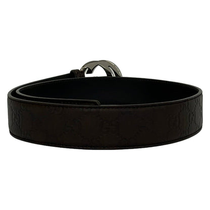 Gucci Belt 85 34 Dark Brown Silver Interlocking Guccissima Line Leather — view 2