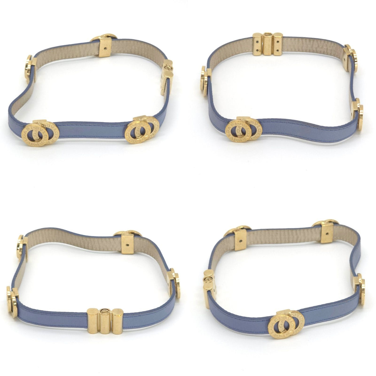 Bvlgari Doppiotondo Double Coiled Leather Bracelet Choker 15 Blue Gold — view 3