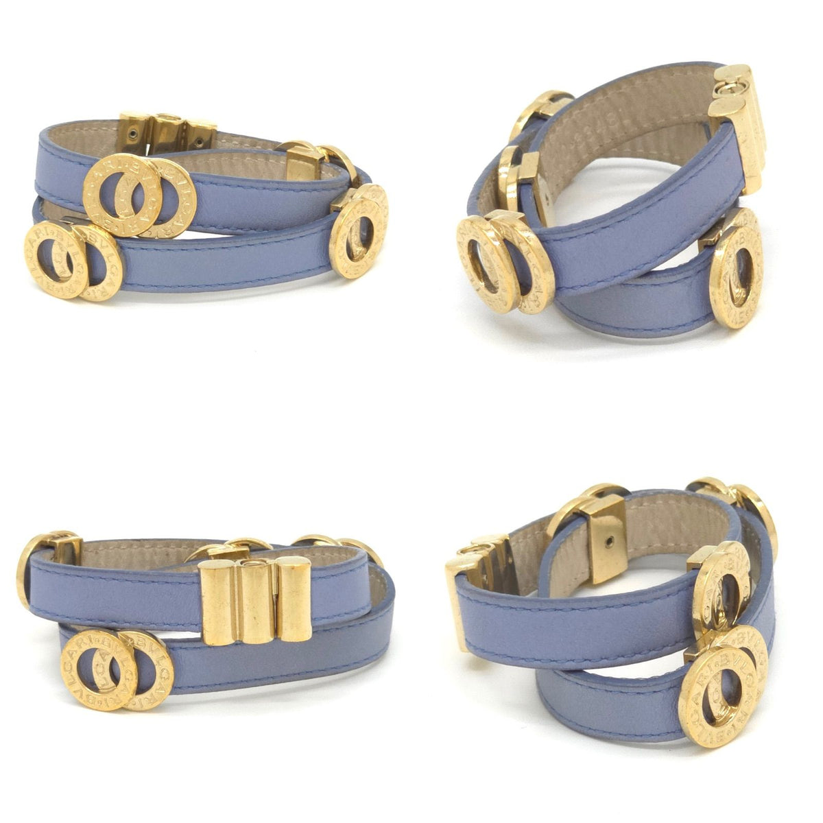 Bvlgari Doppiotondo Double Coiled Leather Bracelet Choker 15 Blue Gold — view 2