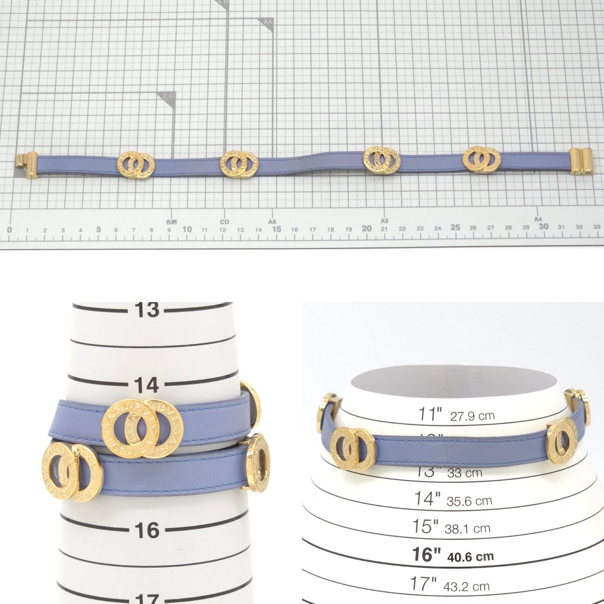 Bvlgari Doppiotondo Double Coiled Leather Bracelet Choker 15 Blue Gold — view 8