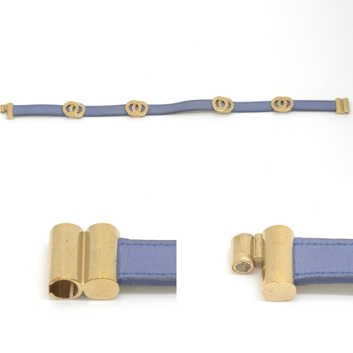 Bvlgari Doppiotondo Double Coiled Leather Bracelet Choker 15 Blue Gold — view 7