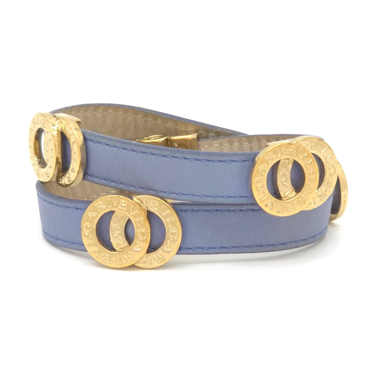 Bvlgari Doppiotondo Double Coiled Leather Bracelet Choker 15 Blue Gold