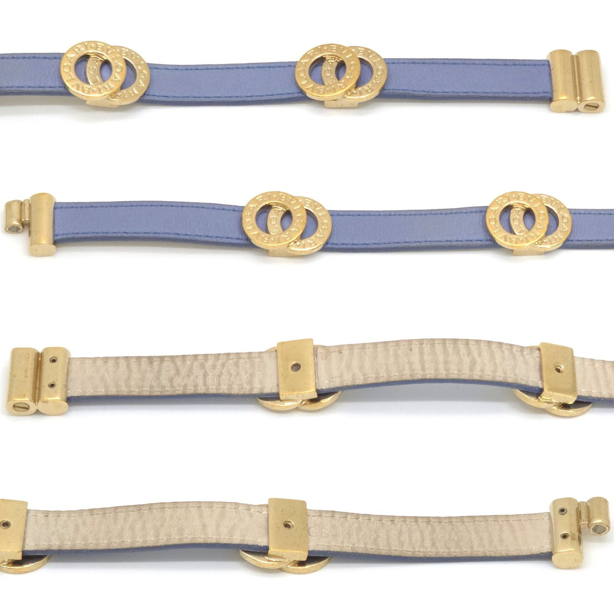 Bvlgari Doppiotondo Double Coiled Leather Bracelet Choker 15 Blue Gold — view 4