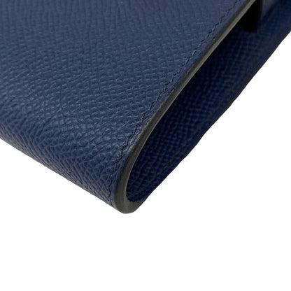 Hermes Wallet Kelly Long Tougo Blue Navy Shoulder Gold — view 7