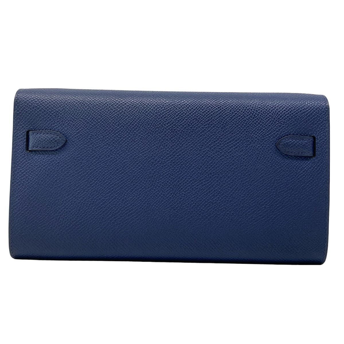Hermes Wallet Kelly Long Tougo Blue Navy Shoulder Gold — view 2