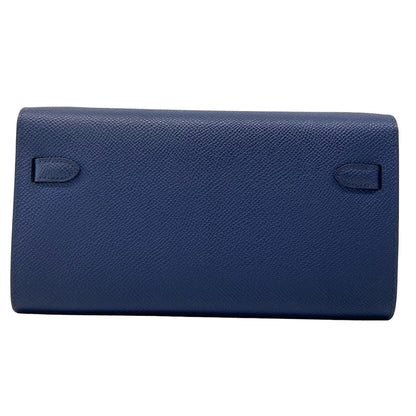 Hermes Wallet Kelly Long Tougo Blue Navy Shoulder Gold — view 2