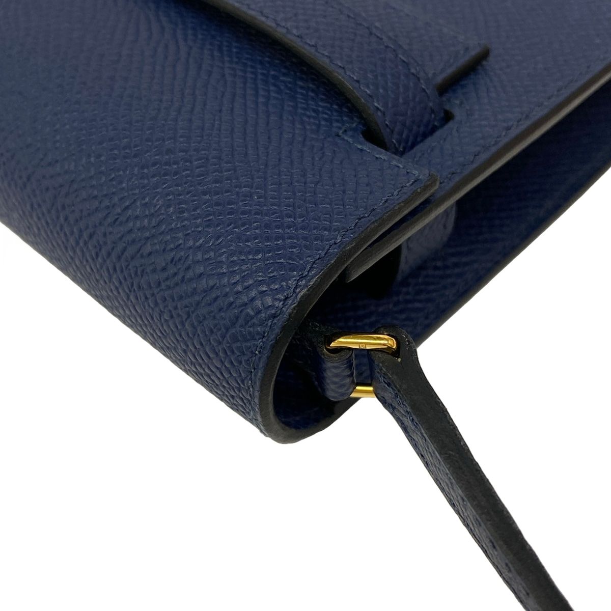 Hermes Wallet Kelly Long Tougo Blue Navy Shoulder Gold — view 8