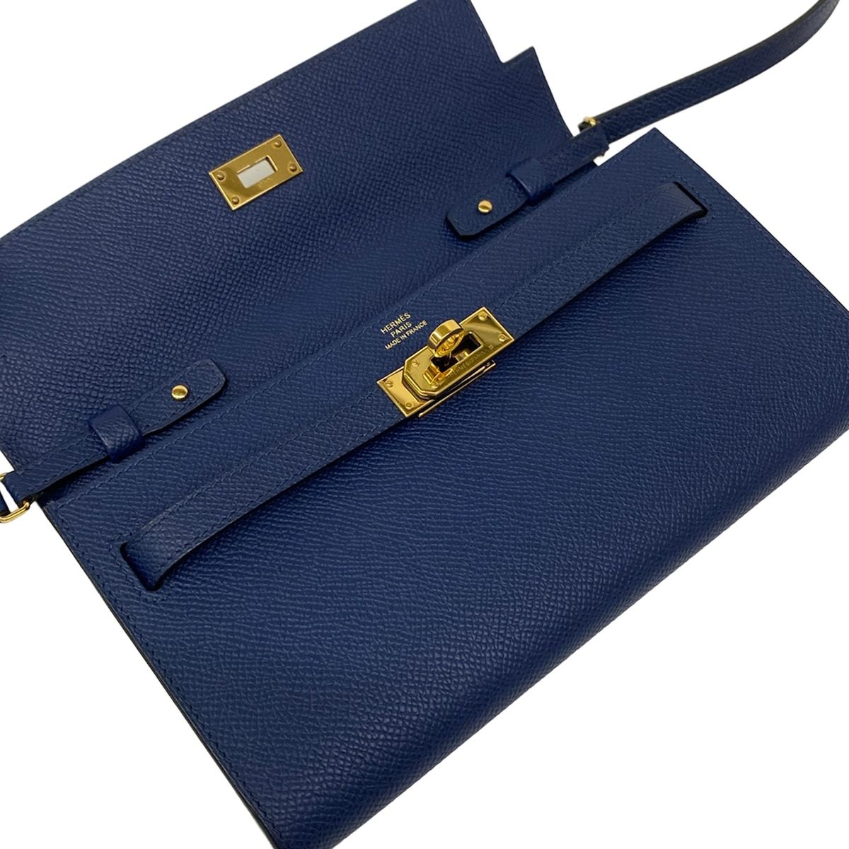 Hermes Wallet Kelly Long Tougo Blue Navy Shoulder Gold — view 3