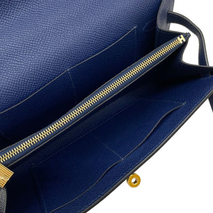 Hermes Wallet Kelly Long Tougo Blue Navy Shoulder Gold — view 4