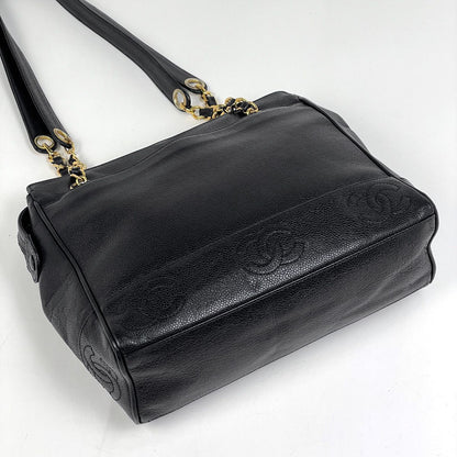 Chanel Triple CC Logo Chain Tote Shoulder Bag Caviar Leather Black — view 2
