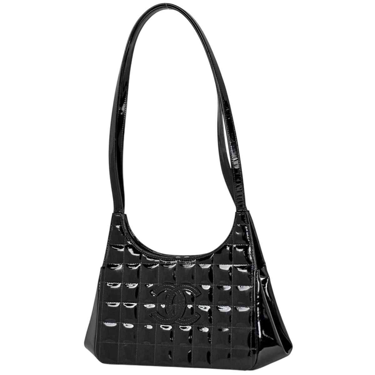 Chanel Chocolate Bar Shoulder Bag CC Logo Kiss Lock Enamel Bag Patent Leather