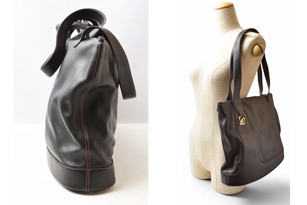 Loewe Tote Anagram Pouch Darkbrown Leather Vintage — view 2