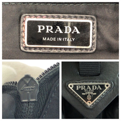 Prada Tessuto Black Silver Nylon Leather Shoulder — view 4