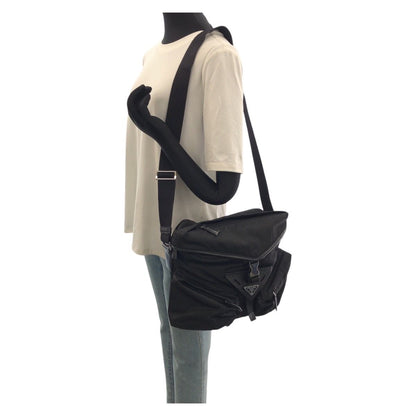 Prada Tessuto Black Silver Nylon Leather Shoulder — view 7