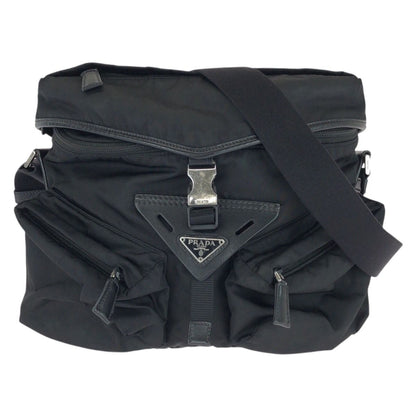Prada Tessuto Black Silver Nylon Leather Shoulder