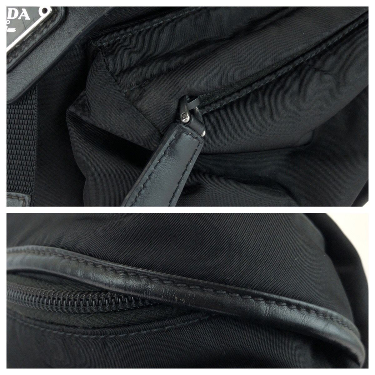 Prada Tessuto Black Silver Nylon Leather Shoulder — view 6