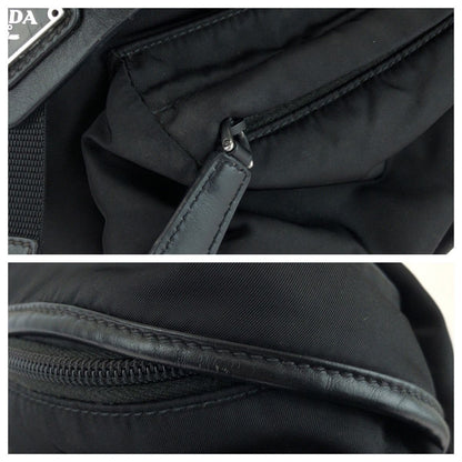 Prada Tessuto Black Silver Nylon Leather Shoulder — view 6