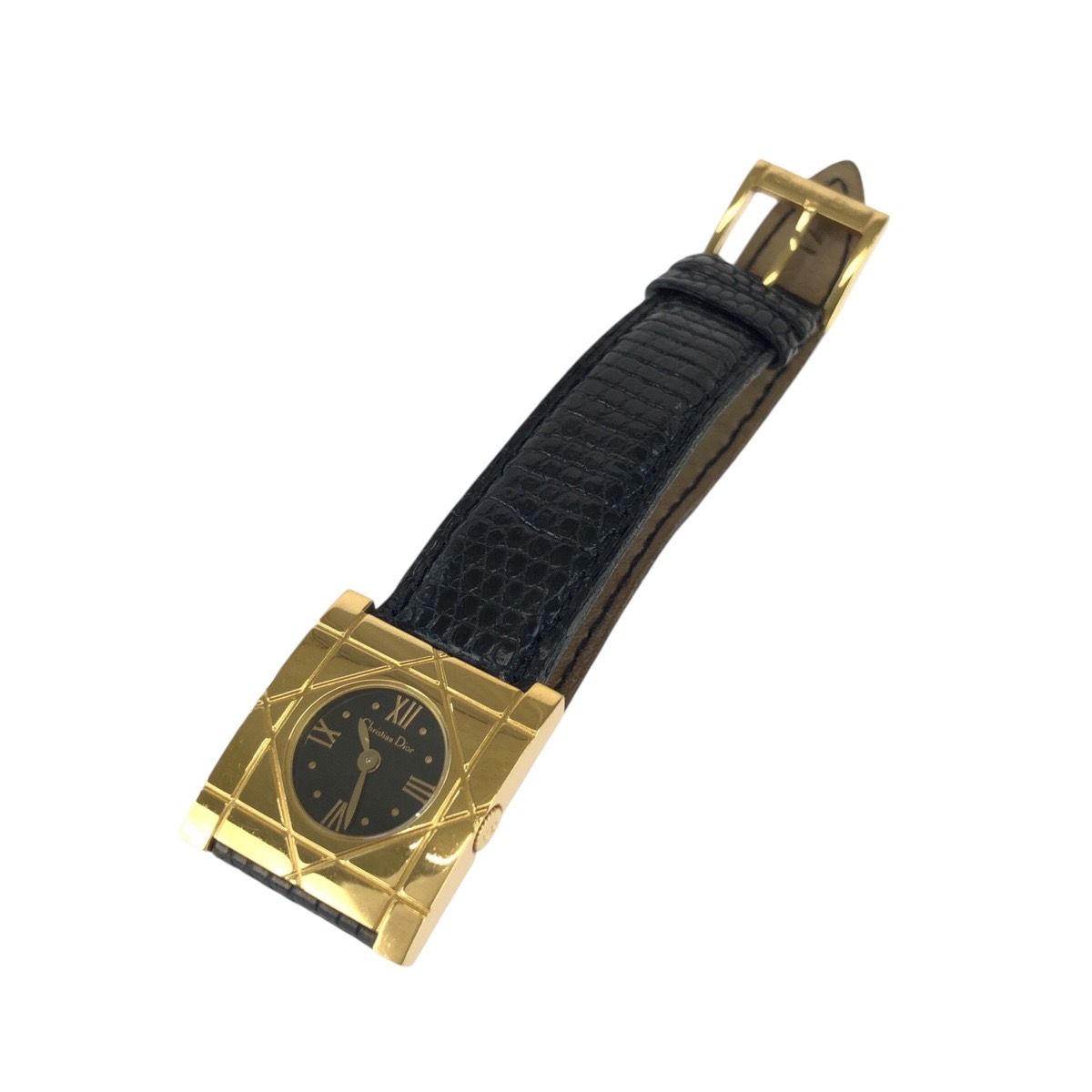 Dior Vintage Cannage Cool Carre Black Gold Stainless Steel Leather Watch