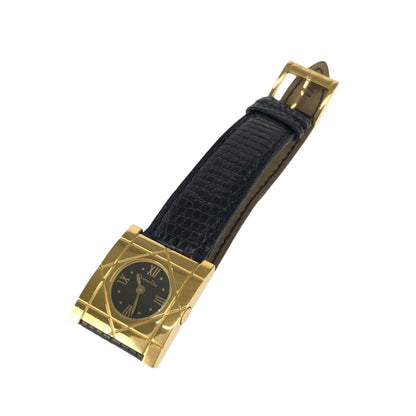 Dior Vintage Cannage Cool Carre Black Gold Stainless Steel Leather Watch