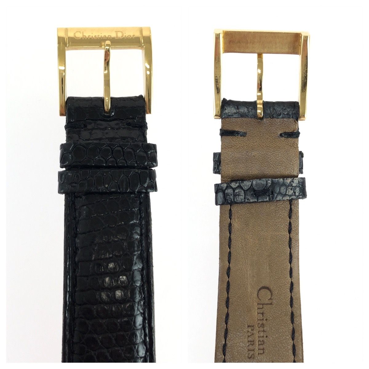 Dior Vintage Cannage Cool Carre Black Gold Stainless Steel Leather Watch — view 7