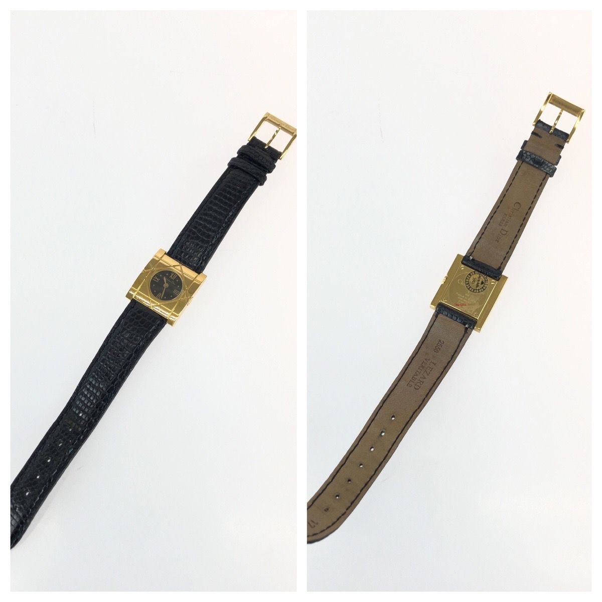 Dior Vintage Cannage Cool Carre Black Gold Stainless Steel Leather Watch — view 2