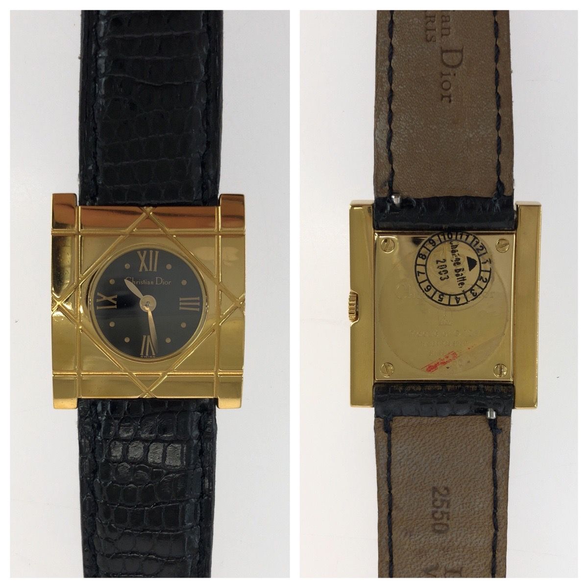 Dior Vintage Cannage Cool Carre Black Gold Stainless Steel Leather Watch — view 3