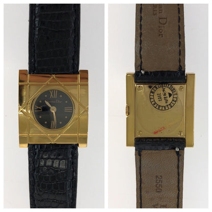 Dior Vintage Cannage Cool Carre Black Gold Stainless Steel Leather Watch — view 3
