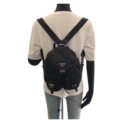 Prada Tessuto Black Silver Nylon Leather Backpack — view 7